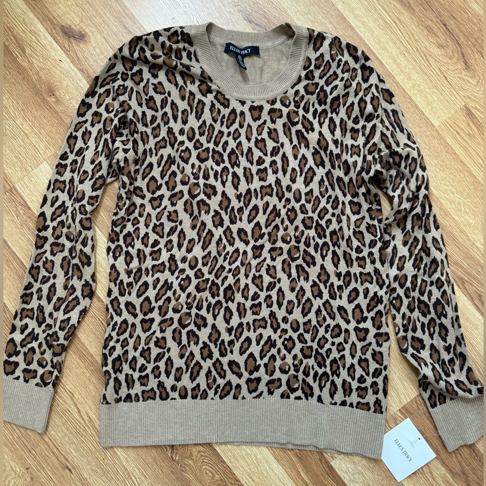 Ellen Tracy Animal Print Crew Neck Sweater